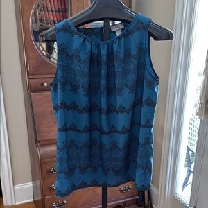 Sleeveless Loft dark aqua and black blouse XL